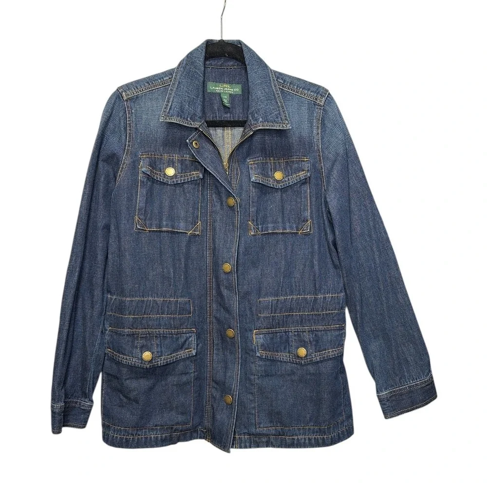 Lauren Jeans Co Ralph Lauren Denim Utility Jacket Women's L G Blue‎ Wash - Picture 3 of 7